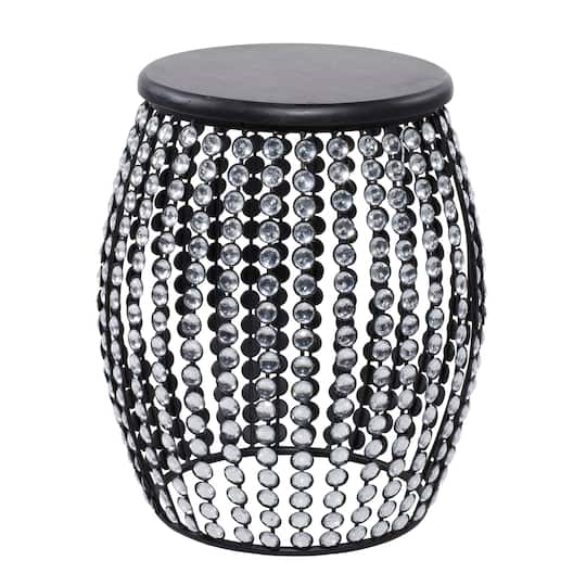 Black Iron and Wood Glam Accent Table, 19" x 16" x 16"